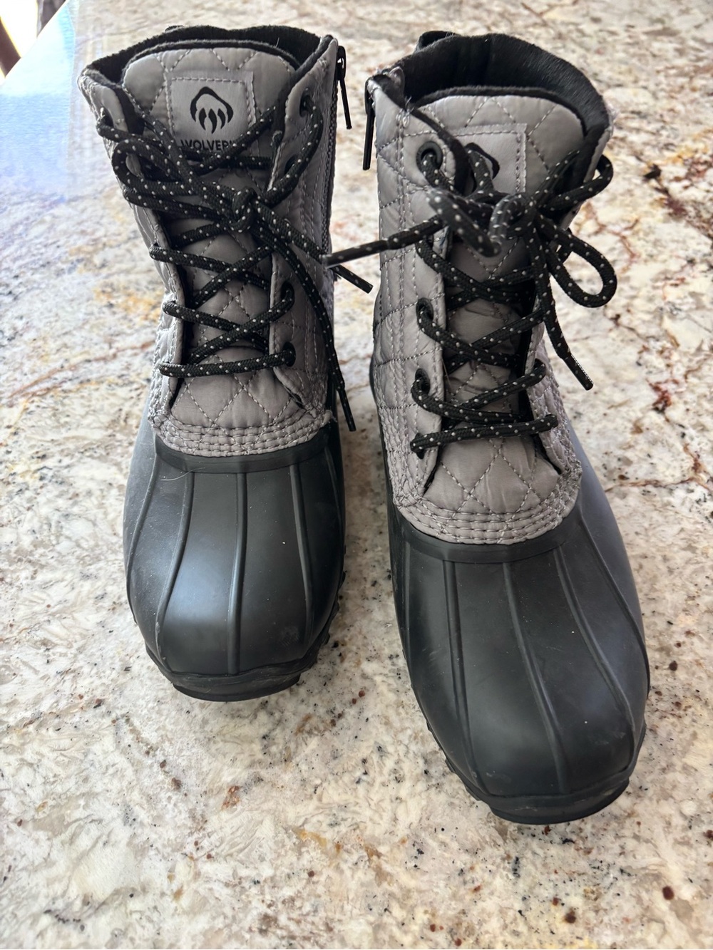 Wolverine Quilted Gray and Black Waterproof Lace-Up Duck Boots